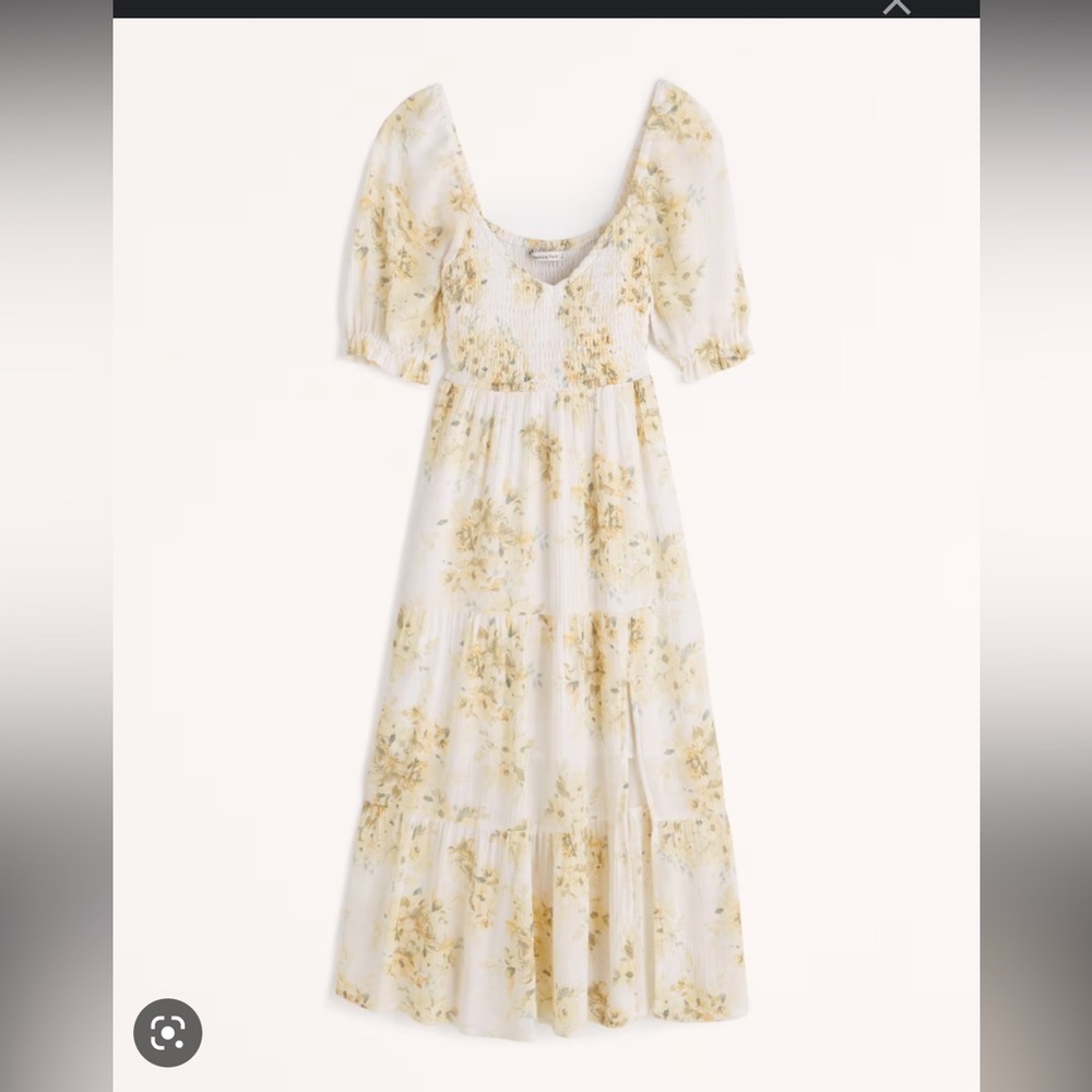 Abercrombie & Fitch large Short-sleeve Smocked Midi dress - white & yellow